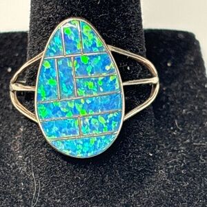 Silver and Blue Opal Ring